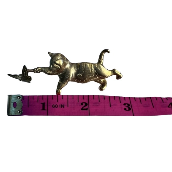 J Jonette Kitty Cat Butterfly Brooch Gold-toned pin 2 3/4” - Picture 3 of 10